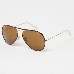 Ray-Ban Polarized Tortoise Aviator Sunglasses with Gold Frame